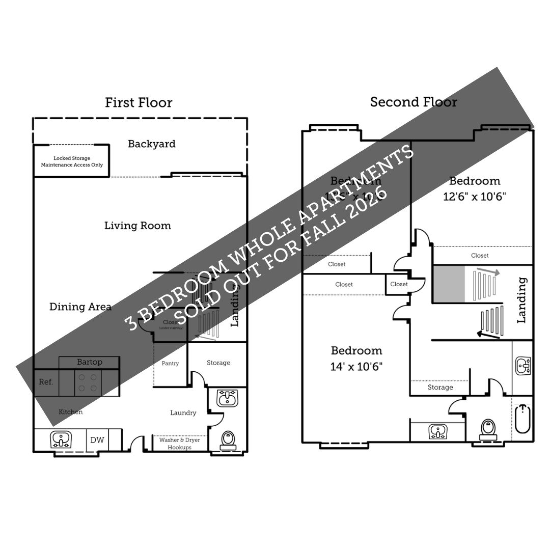 Floor plan for 3 beds, 1.5 baths